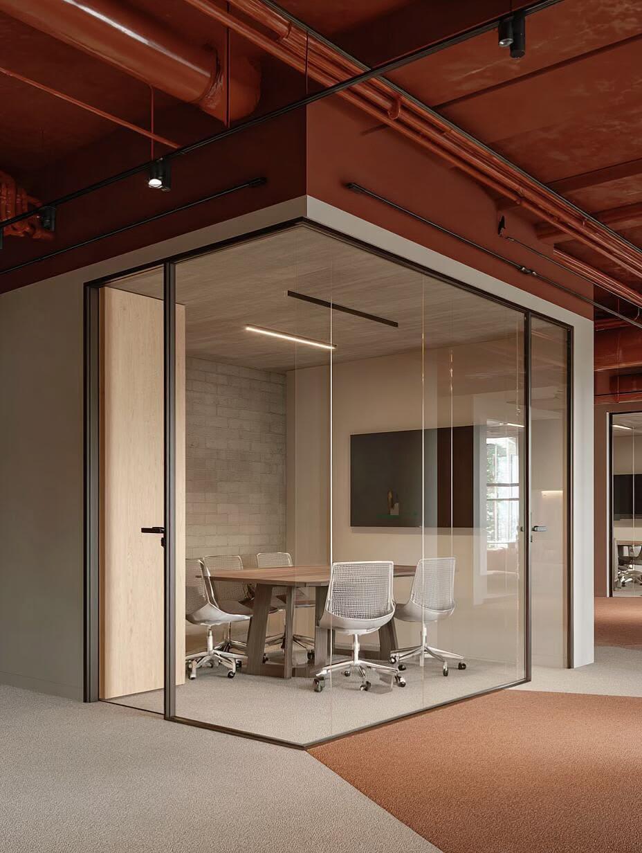 Glazed meeting room off the circulation spine
